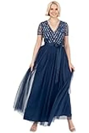 Maya Deluxe Maxi Dress for Women Ladies Bridesmaid V-Neck Ball Gown Short Sleeves Long Elegant Empire Waist Wedding Vestido de Dama de Honor, , 38 para Mujer