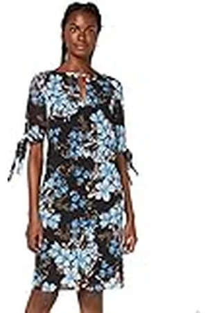 TRUTH & FABLE Marca Amazon - Vestido Evasé de Gasa Mujer, Multicolor (Teal Floral), 36, Label: XS