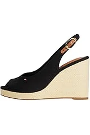 Tommy Hilfiger Alpargatas con cuña Mujer Flag High Slingback con correa de tobillo, (Black), 39