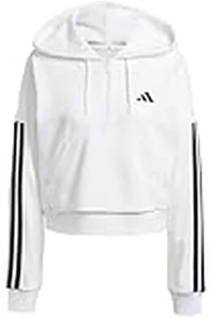 adidas Mujer Essentials 3-Stripes French Terry Quarter-Zip Hoodie, White/Black, XL