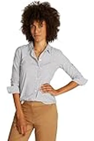 Tommy Hilfiger Camisa Mujer Poplin Regular Fit, Multicolor (Classic Ithaca/ Dark Night Navy), 36