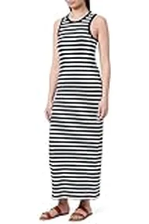 Tommy Hilfiger Mujer Vestido Midi Dress Slim Fit, Multicolor (Dark Night Navy/ Ecru Stp), L
