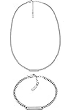 Emporio Armani Hombre Set Collar y pulsera de acero inoxidable tono plateado, Set