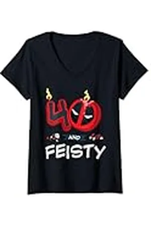 Marvel Mujer Deadpool 40th Birthday Party "40 and Feisty" Funny Camiseta Cuello V