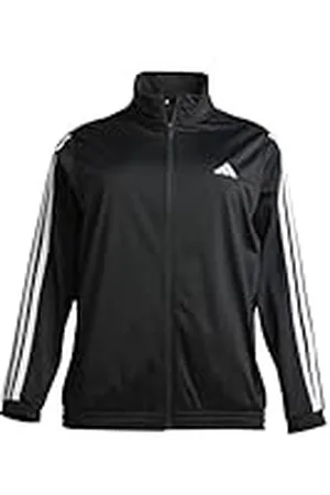 adidas Camiseta deportiva de tricot para mujer de 3 rayas (talla grande) 4XL (talla grande) negro/blanco