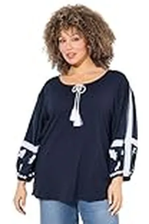 Ulla Popken Bluse, Stickerei, Tunika-Ausschnitt, Langarm Buse con Bordado en Las Mangas, , 54-56 Mujeres
