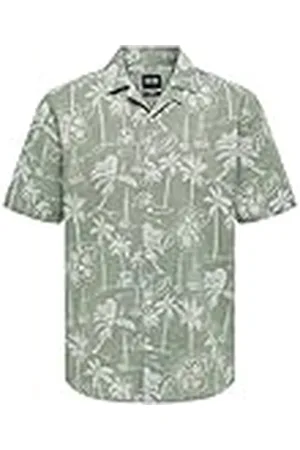 Only & Sons Camisa Corta de Hombre Estampado Tropical para Verano con diseño Veraniego Cómoda Camisa Casual, Color: , Talla:S