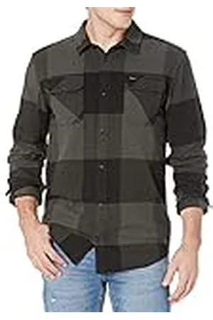 RVCA Flannel Camisa Abotonada, L/S Flanell/Olive, L para Hombre