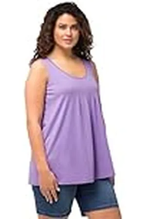 Ulla Popken Top, Zierfalten, A-Linie, Rundhals, Ärmellos, Modal Arrugas de Cuello Redondo, , 54-56 Grande Mujeres