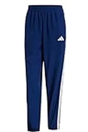 adidas Mujer Train Essentials 3-Stripes Woven Pants, Dark Blue/White, M Tall