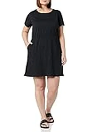 Amazon Vestido corto en punto de algodón con cintura elástica y manga corta Mujer, , XL