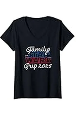 STAR WARS Mujer Family Trip 2025 Lightsaber Logo Camiseta Cuello V