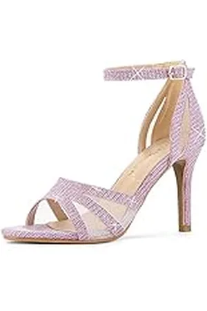Allegra K Sandalia de tacón con correa de tobillo brillante para mujer, morado, 39.5 EU