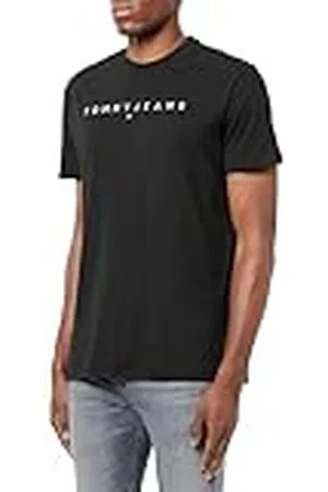 Tommy Hilfiger Camiseta de Manga Corta Hombre Linear Logo de algodón, Negro (Black), M