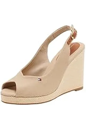 Tommy Hilfiger Alpargatas con cuña Mujer Flag High Slingback con correa de tobillo, Beige (Horseradish), 41