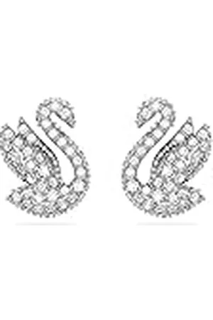 Swarovski Pendientes de botón Iconic Swan, Cisne, Blancos, Baño de rodio
