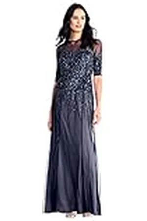 Adrianna Papell Vestido de Manga 3/4 con Cuentas y Escote corazón, , 44 para Mujer