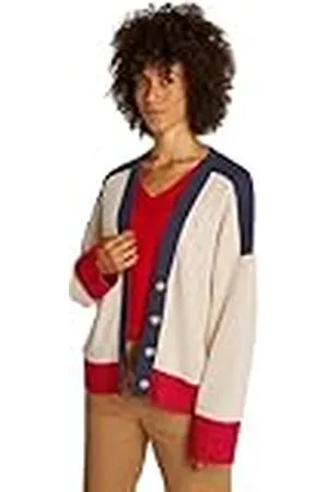 Tommy Hilfiger Chaqueta de punto Mujer Cárdigan con botones, Marfil (Country Ivory), L-XL