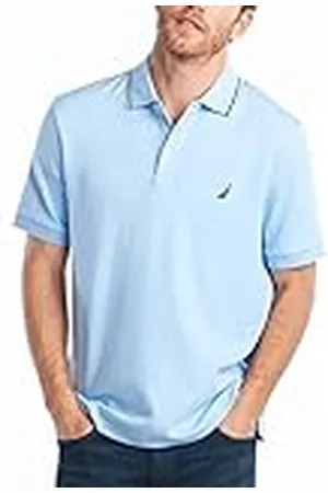 Nautica Polo con Cuello de Doble Punta de Manga Corta clásica Camisa, Noon Blue, M Hombres