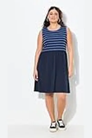 Ulla Popken Jerseykleid Mit Gestreiftem Top Vestido de Punto con Parte Superior a Rayas, , 64-66 para Mujer