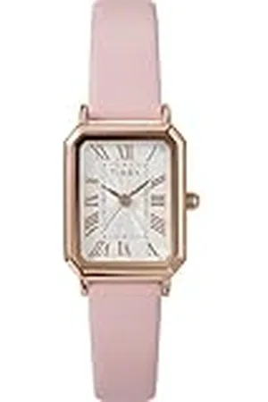 Timex Trend Reloj para Mujer, Correa de Cuero Rosa, Esfera Blanca, Caja Dorada, 21 mm, TW2Y01100
