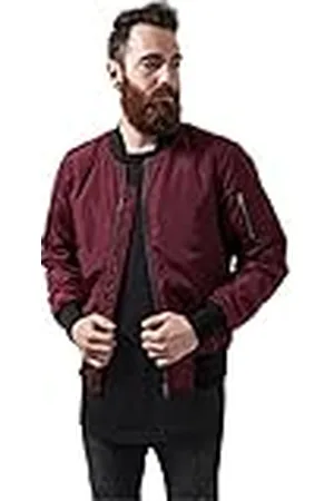 Urban classics Cazadora de Hombre Chaqueta Bomber de Estilo Urbano, en Burdeos con Cuello, Cintura y Puños Negros a Contraste, Cierre con Cremallera, , L