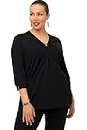 Ulla Popken Camiseta, Anillo Decorativo, clásico, Cuello en V, Manga 3/4, , 56-58 para Mujer