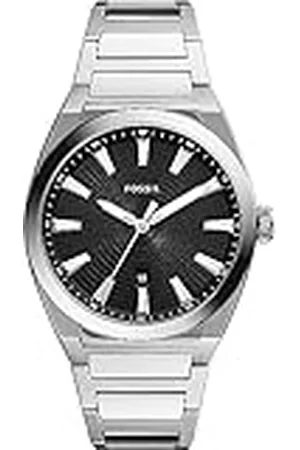 Fossil Reloj para hombre Everett 3 Manecillas, movimiento de cuarzo, 42mm Caja plateada de acero inoxidable con correa de acero inoxidable, FS5821