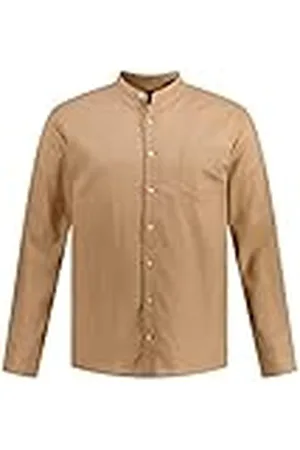 JP 1880 Camisa de Mezcla de Lino, Manga Larga, Cuello alzado, Modern Fit 5XL 790394328-5XL