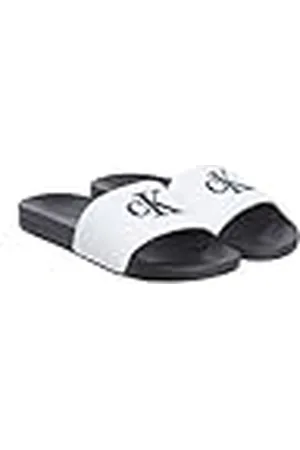 Calvin Klein Slide Jelly Mono PU Ym0ym01281, Chanclas Hombre, White (Bright White/Black), 46 EU