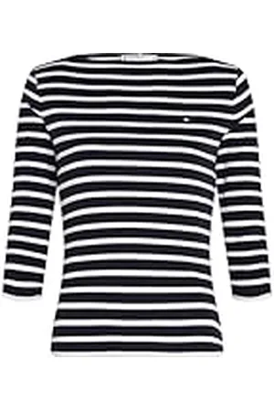 Tommy Hilfiger Camiseta de Manga Larga para Mujer Slim Cuello Barco, Multicolor (Nos Breton Desert Sky/ Ecru), XS