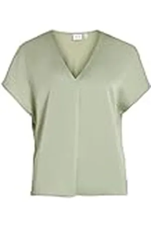VILA Viellette V-Neck S/S Satin Top-Noos Blusa de Manga Corta, , 36 para Mujer