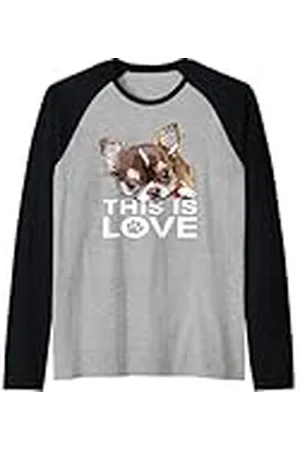 Raf THE ARTIST Designs Chihuahua Pelo Largo This Is Love Dog Brown Chiwawa Puppy Camiseta Manga Raglan