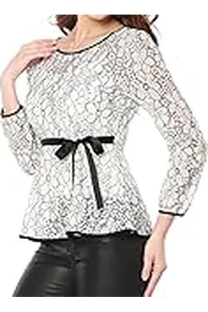 Allegra K Blusas Tops Peplum De Encaje Semitransparente De Manga Larga con Cintura Anudada para Mujer XL