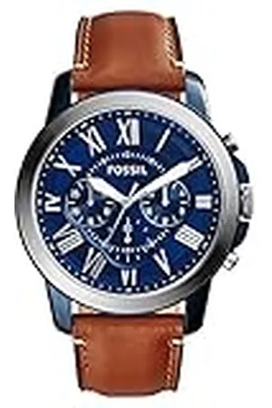 Fossil Reloj para hombre Grant, movimiento cronógrafo de cuarzo, caja de 44 mm de acero inoxidable bicolor con correa de piel, FS5151
