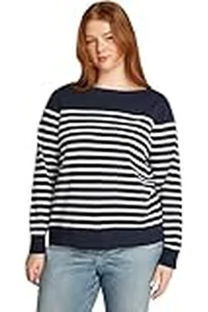 Tommy Hilfiger Jersey Mujer Jersey Stitch con cuello barco, Multicolor (Dark Night Navy/Ivory Petal Stp), 52