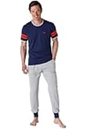 LVB Manga Corta Y Jogger Juego de Pijama, Azul y Gris, S para Hombre