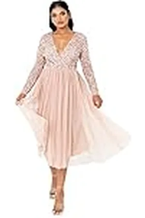 Maya Deluxe Maya Vestido Midi Adornado con La Parte Delantera de Deformación Falsa Dama de Honor, , 36 para Mujer