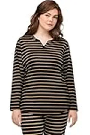 Ulla Popken Camiseta de Pijama, Manga 1/1 con Rayas yarndyed, , 48-50 para Mujer
