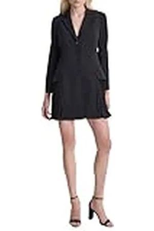 DKNY L/S Pleated Shirts Dress Vestido, Negro, 40 Mujeres