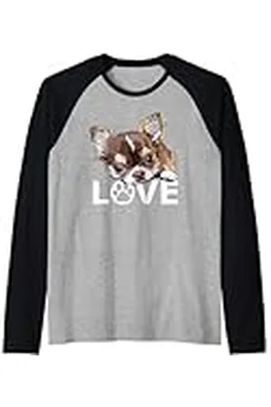 Raf THE ARTIST Designs Cachorro Chihuahua de pelo largo marrón Chiwawa Amante de los perros Camiseta Manga Raglan