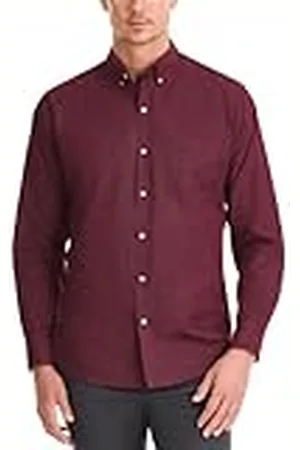 Van Heusen Wrinkle Free Long Sleeve Button Down Shirt Camisa Abotonada, Puerto Rojo, M para Hombre