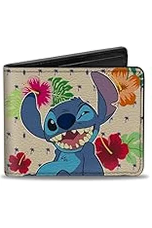 Buckle Stitch Winking Pose + Ohana Means Family/Tropical Iconos Accesorio de Viaje-Cartera Doble Pliegue, , défaut Taille para Hombre