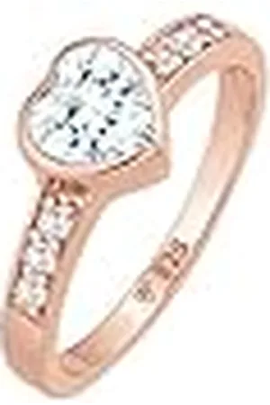 Elli Anillos Mujeres Corazón Símbolo Compromiso Matrimonial con Cristales de Zirconia en Plata de Ley 925