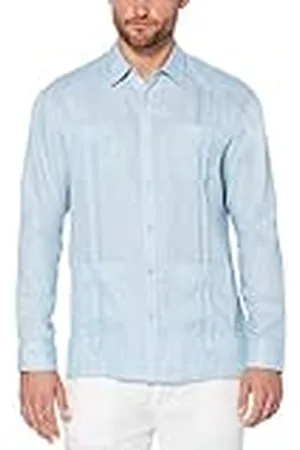 Cubavera Camisa Guayabera de Manga Larga con Cuatro Bolsillos y Botones para Hombre, 100% Lino (Talla S - 5X Grande y Alto), Azul, Casimir (Cashmere Blue), XX-Large