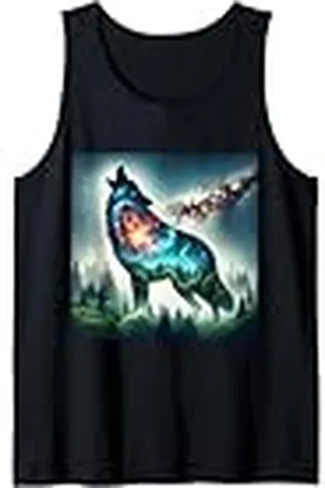 Steampunk Cool Vintage Creations Fantasía Lobo Bosque Espacio Camiseta sin Mangas