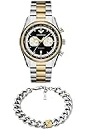 Emporio Armani Hombre Set Reloj Bicolor de Acero Inoxidable y Pulsera, Set