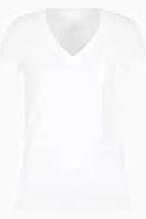 Armani Exchange Arte Sella, V Neck, Tonal Logo Lettering Camiseta, Color Blanco, L Mujeres