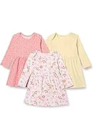Amazon Vestido de Algodón de Manga Larga Bebé Niña, Pack de 3, , 12 meses