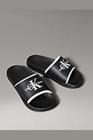 Calvin Klein Slide Rubber Neoprene MONOLOGO YM0YM00361, Chanclas Hombre, Black (Black/Bright White), 46 EU